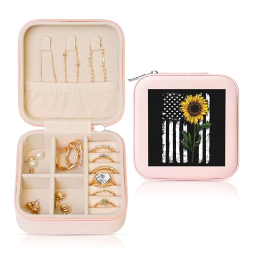 YUBVCF Stilvolle Schmuckschatulle mit Sonnenblumen- und amerikanischer Flagge, Ringbox, hochwertig, wunderschön für Hochzeit, Verlobung YUBVCF Stilvolle Schmuckschatulle mit Sonnenblumen- und amerikanischer Flagge, Ringbox, hochwertig, wunderschön für Hochzeit, Verlobung von YUBVCF