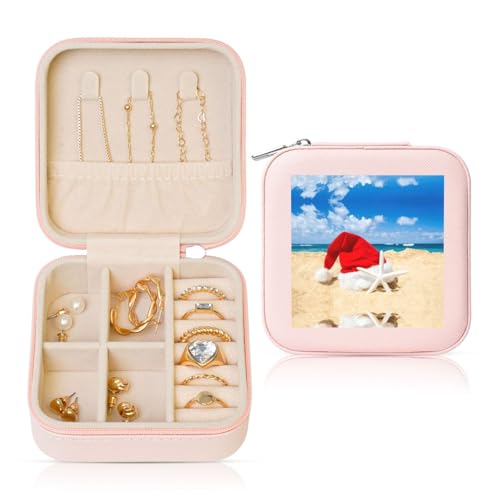 YUBVCF Stilvolle Schmuckschatulle mit Weihnachtsmannmütze am Strand und Seestern, hochwertig, wunderschön für Hochzeit, Verlobung YUBVCF Stilvolle Schmuckschatulle mit Weihnachtsmannmütze am Strand und Seestern, hochwertig, wunderschön für Hochzeit, Verlobung von YUBVCF