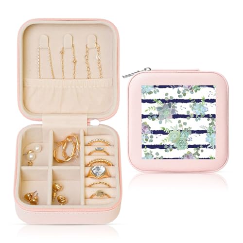 YUBVCF Stilvolle Schmuckschatulle mit gestreiftem Sukkulenten-Druck, Ringbox, Premium, wunderschön für Hochzeit, Verlobung YUBVCF Stilvolle Schmuckschatulle mit gestreiftem Sukkulenten-Druck, Ringbox, Premium, wunderschön für Hochzeit, Verlobung von YUBVCF