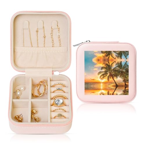 YUBVCF Stilvolle Schmuckschatulle mit tropischem Strand, Palme, Sonnenuntergang, Ringbox, Premium, wunderschön für Hochzeit, Verlobung YUBVCF Stilvolle Schmuckschatulle mit tropischem Strand, Palme, Sonnenuntergang, Ringbox, Premium, wunderschön für Hochzeit, Verlobung von YUBVCF