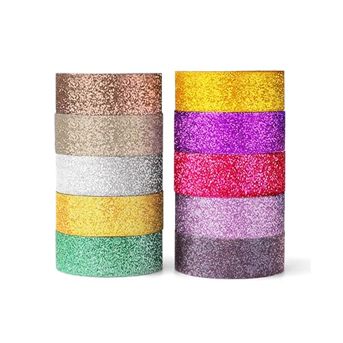 YUBX 10 Rollen Glitzernde Washi Tape Set Funkelnd Dekoratives Klebeband Bunt Masking Tape für DIY Handwerk Bullet Journals Planer Scrapbooking Verpackung 15MM von YUBX