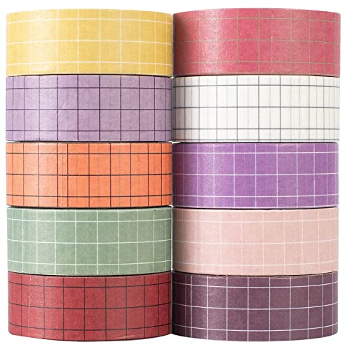 YUBX 10 Rollen Vintage Washi Tape Set 15 mm breites Gitter, dekorative Klebebänder für Bullet Journals, Planer, Scrapbooking, Geschenkverpackung, Heimwerkerhandwerk (Tulpe) von YUBX