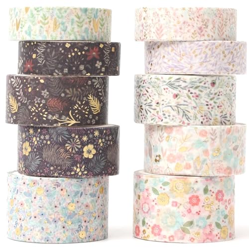 YUBX 10 Rollen Washi Tape Set, Masking Tape, Goldfolie dekorative Klebebänder, Klebeband Bunt für Kunst, DIY Handwerk, Tagebuch, Hobel, Sammelalbum, Verpackung (Garden Maze) von YUBX