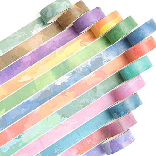 YUBX 12 Rollen Wasserfarben Washi Tape Set Masking Tape Pastell Klebeband Bunt für DIY Handwerk, Bullet Journals, Planer, Scrapbooking, Verpackung von YUBX
