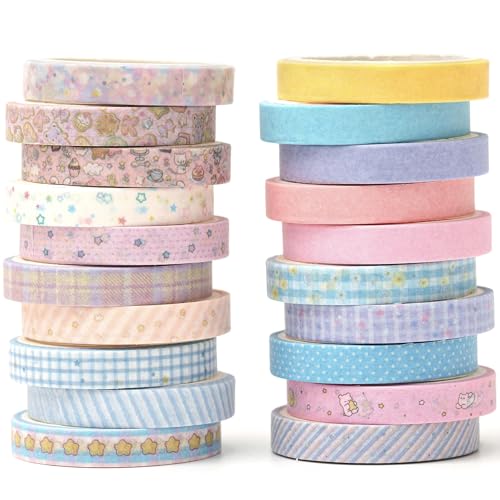 YUBX 20 Rollen Dünn Washi Tape Set Masking Tape Antike Muster Dekoratives Klebeband Bunt für DIY Handwerk, Bullet Journals, Planer, Scrapbooking, Verpackung von YUBX