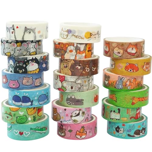 YUBX 20 Rollen Niedlich Haustiere Washi Tape Set Klebeband Bunt Dekorativ Masking Tape für Kunst, DIY Handwerk, Tagebuch, Hobel, Sammelalbum, Verpackung von YUBX