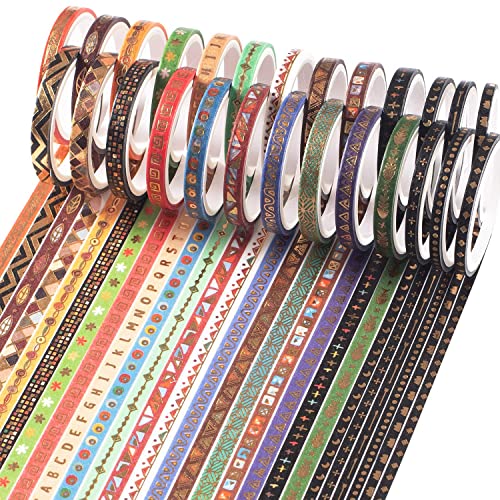 YUBX Dünnes Gold Washi Tape Set 26 Rollen Masking Tape Dekoratives Klebeband für Scrapbooking Handwerk Basteln 3 mm / 5 mm breit (Skinny 26) von YUBX