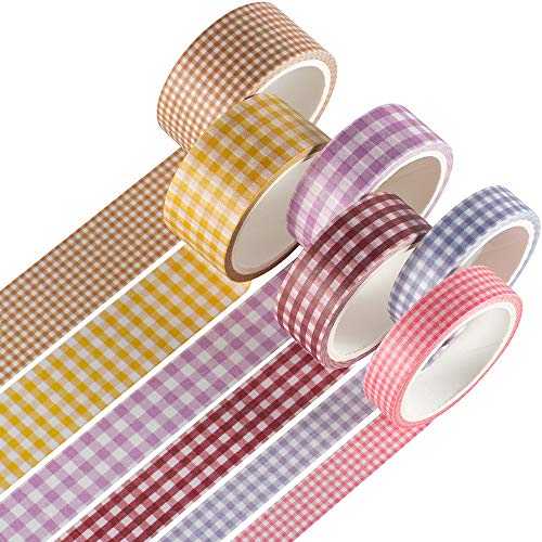 YUBX 6 Rollen Plaid Washi Tape Set Masking Tape VSCO Dekoratives Klebeband Bunt für DIY Handwerk Bullet Journals Planer Scrapbooking Verpackung (Basic Plaid) von YUBX