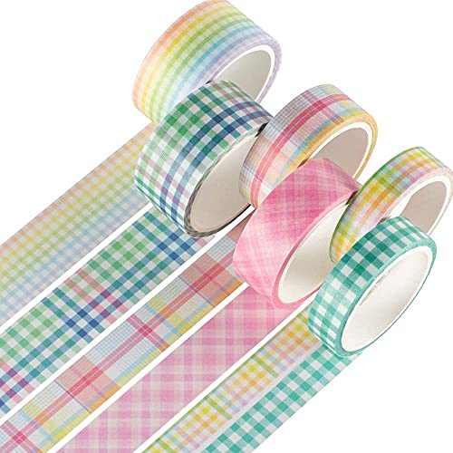 YUBX 6 Rollen Regenbogen Plaid Washi Tape Set Masking Tape VSCO Dekoratives Klebeband Bunt für DIY Handwerk Bullet Journals Planer Scrapbooking Verpackung (Rainbow Plaid) von YUBX