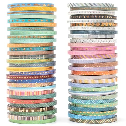 YUBX 60 Rollen Dünn Washi Tape Set Masking Tape Goldfolie Dekoratives Klebeband Bunt für DIY Handwerk, Bullet Journals, Planer, Scrapbooking, Verpackung von YUBX