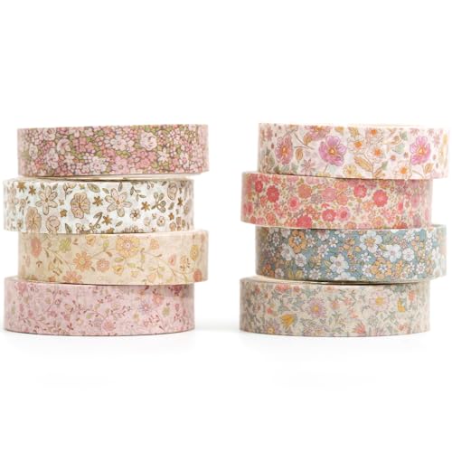 YUBX 8 Rollen Weinlese Washi Tape Set, Retro Masking Tape Dekoratives Klebeband Bunt für DIY Handwerk, Verschönert Journals, Planer, Scrapbooking und Verpackung (Little Flowers) von YUBX