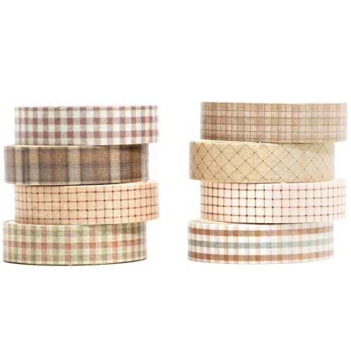 YUBX 8 Rollen Weinlese Washi Tape Set, Retro Masking Tape Dekoratives Klebeband Bunt für DIY Handwerk, Verschönert Journals, Planer, Scrapbooking und Verpackung (Retro Plaid) von YUBX