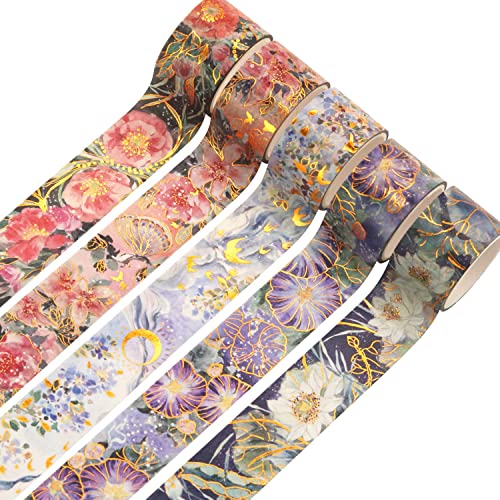 YUBX Ausblühen Washi Tape Set Masking Tape Klebeband Bunt für DIY Handwerk, Bullet Journals, Planer, Scrapbooking, Verpackung (Purple Flowers) von YUBX