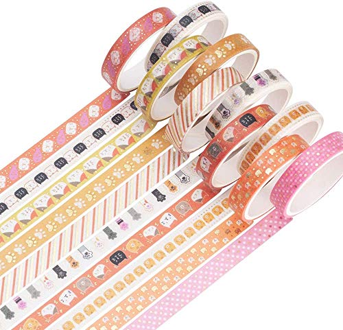 YUBX Dünne Gold Washi Tape Set Masking Tape Folie Klebeband Bunt für DIY Handwerk, Bullet Journals, Planer, Scrapbooking, Verpackung (Cat Theme) von YUBX