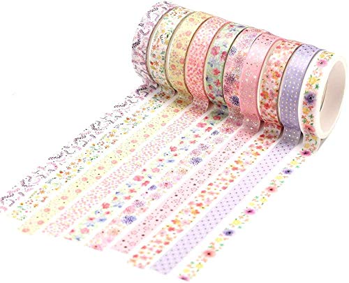 YUBX Dünne Gold Washi Tape Set Masking Tape Folie Klebeband Bunt für DIY Handwerk, Bullet Journals, Planer, Scrapbooking, Verpackung (Flower Theme) von YUBX