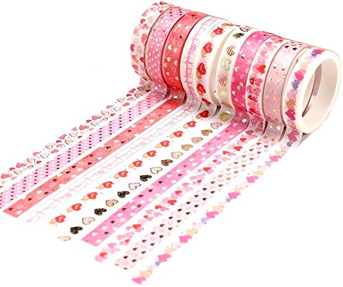 YUBX Dünne Gold Washi Tape Set Masking Tape Folie Klebeband Bunt für DIY Handwerk, Bullet Journals, Planer, Scrapbooking, Verpackung (Love Theme) von YUBX