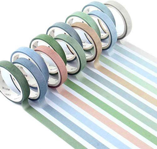 YUBX Flaco Washi Tape Set 12 Rolle Dekoratives Klebeband Washi Glitter Klebeband 8mm breit (Green Small) von YUBX