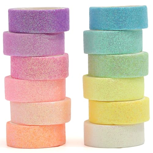 YUBX 12 Rollen Glitzer Washi Tape Set Glitzernde Folie Masking Tape Streuen Sie farbig Dekoratives Klebeband Bunt für DIY Handwerk Bullet Journals Planer Scrapbooking Verpackungen (12 Farben) von YUBX