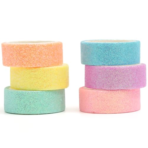 YUBX 6 Rollen Glitzer Washi Tape Set Glitzernde Folie Masking Tape Streuen Sie farbig Dekoratives Klebeband Bunt für DIY Handwerk Bullet Journals Planer Scrapbooking Verpackungen (6 Farben) von YUBX