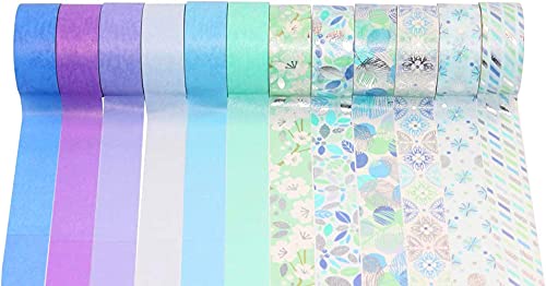 YUBX Blau Washi Tape Set Masking Tape Dekoratives Klebeband Bunt für Bastelarbeiten, Bullet Journals, Planer, Scrapbooking, Verpackung (Blue Tone) von YUBX
