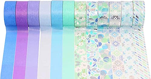 YUBX Gold Blue Washi Tape Set Masking Tape Dekoratives Klebeband Bunt für Bastelarbeiten, Bullet Journals, Planer, Scrapbooking, Verpackung (Blue Tone) von YUBX