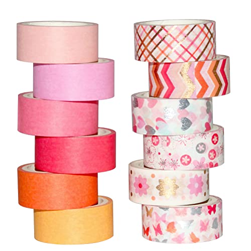 YUBX Gold Pink Washi Tape Set Masking Tape Dekoratives Klebeband Bunt für Bastelarbeiten, Bullet Journals, Planer, Scrapbooking, Verpackung (Pink Tone) von YUBX