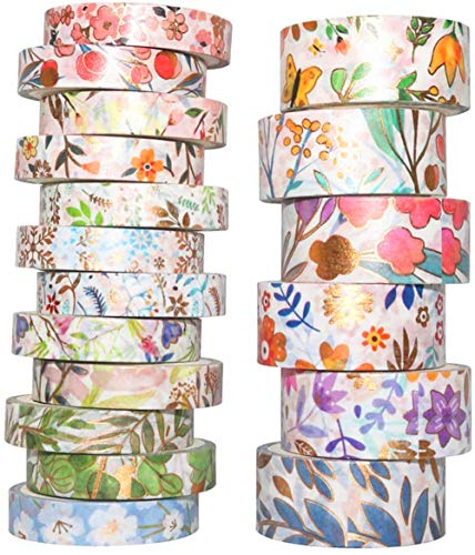 YUBX Goldenes Washi-Tape, Klebeband, dekoratives Papier, VSCO Masking Tape für Scrapbooking, Handwerk, Basteln, 8/15 mm breit (Blooming 18 Rollen) von YUBX