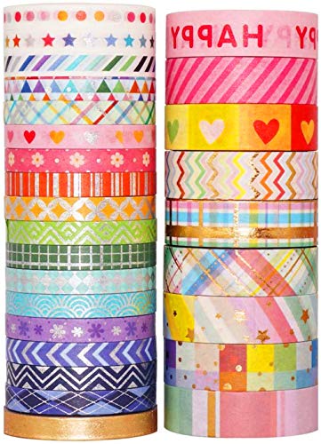 YUBX Gold Washi Tape Set 27 Rollen Masking Tape Folie Dekoband klebeband bunt für DIY Handwerk Bullet Journals Planer Scrapbooking Verpackung 8 mm/15 mm breit YUBX Gold Washi Tape Set 27 Rollen Masking Tape Folie Dekoband klebeband bunt für DIY Handwerk Bullet Journals Planer Scrapbooking Verpackung 8 mm/15 mm breit von YUBX