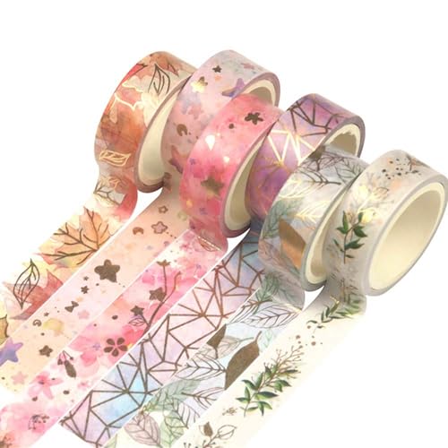 YUBX 6 Rollen Washi Tape Klebeband Dekoratives Papier Masking Tape für Scrapbooking Handwerk Handwerk (Flower Gold 6) von YUBX