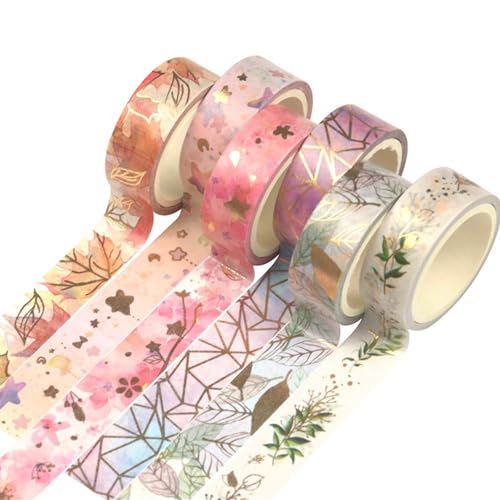 YUBX 6 Rollen Washi Tape Set, Masking Tape Goldene Foliendruck Dekoratives Klebeband Bunt für DIY Handwerk, Verschönert Journals, Planer, Scrapbooking und Verpackung von YUBX