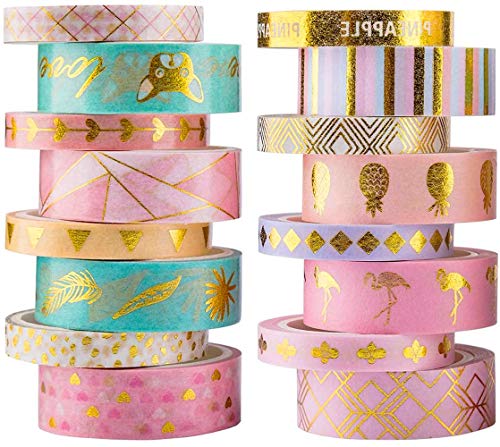 YUBX Gold Washi Tape Set VSCO Masking Tape Folie Dekoratives Klebeband Bunt für DIY Handwerk Bullet Journals Planer Scrapbooking Verpackung (Gold 16) von YUBX