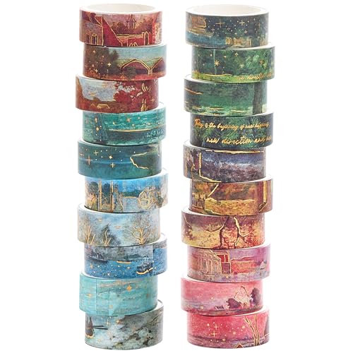 YUBX Landschaft Washi Tape Set 20 Rollen Szenerie Zeichnung Dekorative Rauschgold Masking Tape Ölmalerei Klebeband Bunt für Kunst, DIY Handwerk, Tagebuch, Planer, Scrapbook, Verpackung (Bunt) von YUBX