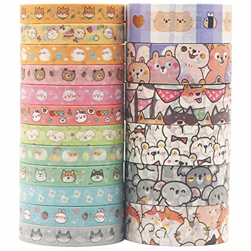 YUBX Niedlich Haustiere Washi Tape Set Klebeband Papier Dekorativ Masking Tape für Scrapbooking Handwerk Handwerk 18 Rollen von YUBX