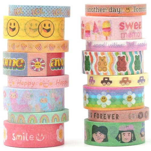 YUBX Niedlich Karikatur Washi Tape Set, 16 Rollen Hell Farben Kawaii Masking Tape Folie Dekoband klebeband bunt für DIY Handwerk Bullet Journals Planer Scrapbooking Verpackung YUBX Niedlich Karikatur Washi Tape Set, 16 Rollen Hell Farben Kawaii Masking Tape Folie Dekoband klebeband bunt für DIY Handwerk Bullet Journals Planer Scrapbooking Verpackung von YUBX