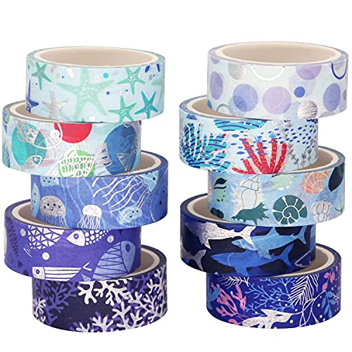 YUBX Ozean Washi Tape Set 10 Rollen Masking Tape Silber Dekoband klebeband bunt für DIY Handwerk Bullet Journals Planer Scrapbooking Verpackung YUBX Ozean Washi Tape Set 10 Rollen Masking Tape Silber Dekoband klebeband bunt für DIY Handwerk Bullet Journals Planer Scrapbooking Verpackung von YUBX