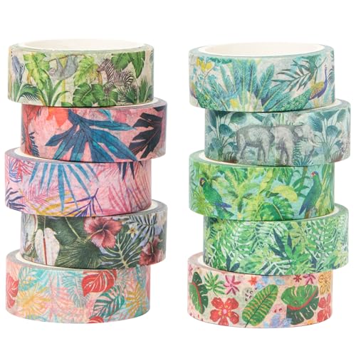 YUBX Pflanzen Washi Tape Set 10 Rollen Tropischer Regenwald Dekorative Masking Tape Zeichnung Klebeband Bunt für Kunst, DIY Handwerk, Tagebuch, Planer, Scrapbook, Verpackung YUBX Pflanzen Washi Tape Set 10 Rollen Tropischer Regenwald Dekorative Masking Tape Zeichnung Klebeband Bunt für Kunst, DIY Handwerk, Tagebuch, Planer, Scrapbook, Verpackung von YUBX