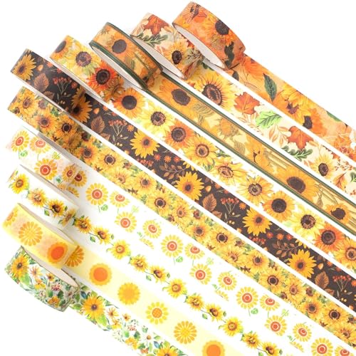YUBX Sonnenblume Washi Tape Set Masking Tape VSCO Dekoratives Klebeband Bunt für DIY Handwerk Bullet Journals Planer Scrapbooking Verpackung 10 Rollen von YUBX