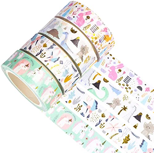 YUBX Washi Tape Set Masking Tape Dekoratives Klebeband Bunt für DIY Handwerk Bullet Journals Planer Scrapbooking Verpackung (Animal Gold) von YUBX