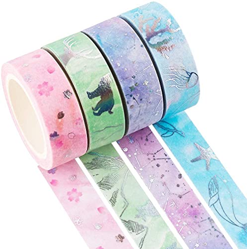 YUBX Washi Tape Set Masking Tape Dekoratives Klebeband Bunt für DIY Handwerk Bullet Journals Planer Scrapbooking Verpackung (Watercolor silver) von YUBX