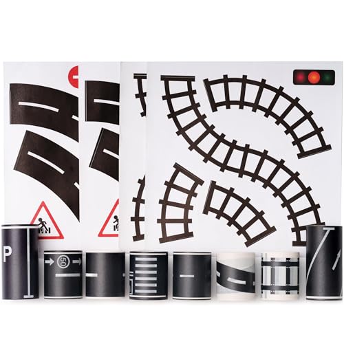 YUBX Züge Eisenbahnen Straße Washi Tape Set Masking Tape 8 Rollen schwarz & weiß dekorative Klebeband Bunt für Kunst, DIY Handwerk, Bullet Journals, Planer, Scrapbooking, Verpackungen von YUBX