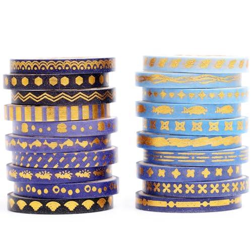 YUBX dünn Folie Gold Washi Tape Set Masking Tape Klebeband Bunt für Kinder, Scrapbooking zubehör, Bullet Journals, Bastel Planer, Handwerk und DIY (Navy Whales) von YUBX