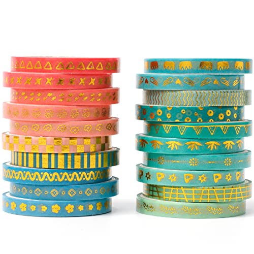 YUBX dünn Folie Gold Washi Tape Set Masking Tape Klebeband Bunt für Kinder, Scrapbooking zubehör, Bullet Journals, Bastel Planer, Handwerk und DIY (Peacock Tail) von YUBX