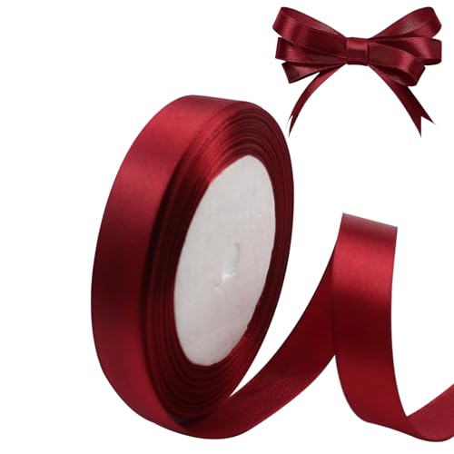 YUDANSI 1PC Deko Band Für Geschenkverpackung, 1.5cm x 23 meters Breit Geschenkband, Weinrot Schleifenband Für Weihnachten Hochzeit Taufe Geburtstag Neujahr, Geschenkbänder Für Heimwerkerkunst Handwerk von YUDANSI