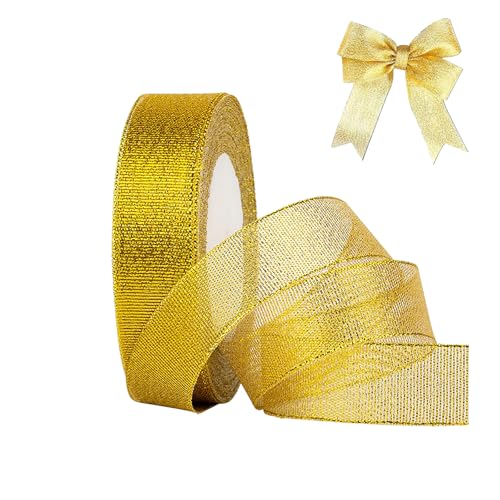 YUDANSI 1PC Deko Band Für Geschenkverpackung, 2.0 cm x 23 meters Breit Geschenkband, Gold Schleifenband Für Weihnachten Hochzeit Taufe Geburtstag Neujahr, Geschenkbänder Für Heimwerkerkunst Handwerk von YUDANSI