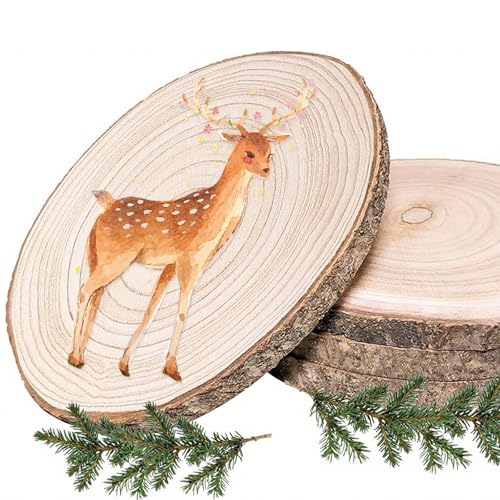 4 Stück Holzscheiben, Baumscheiben 20cm Baumscheibe Holzplatte Runde Ohne Loch Holzplatten zum Basteln Unbehandelte Holzplatte Rund Untersetzer Holz für DIY Hochzeit und Weihnachten Deko von YUDAWN