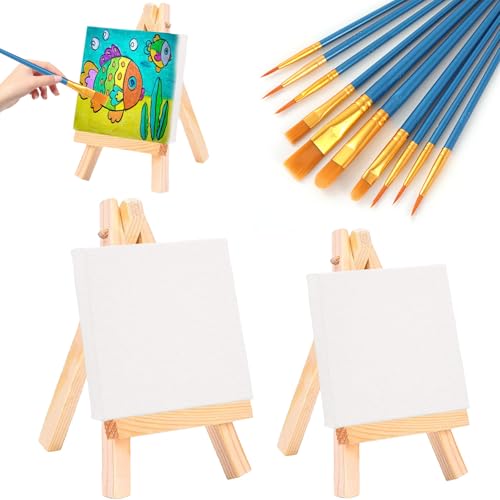 Leinwand Ständer Set, 2 Stück 15 X 20cm Leinwand mit 18 X 24 cm Staffelei Kleine Tischstaffelei Holz mit 10 Pinsel Mini Leinwandtafeln zum Malen Mini Canvas with Easel Leinwand Ständer Set, 2 Stück 15 X 20cm Leinwand mit 18 X 24 cm Staffelei Kleine Tischstaffelei Holz mit 10 Pinsel Mini Leinwandtafeln zum Malen Mini Canvas with Easel von YUDAWN