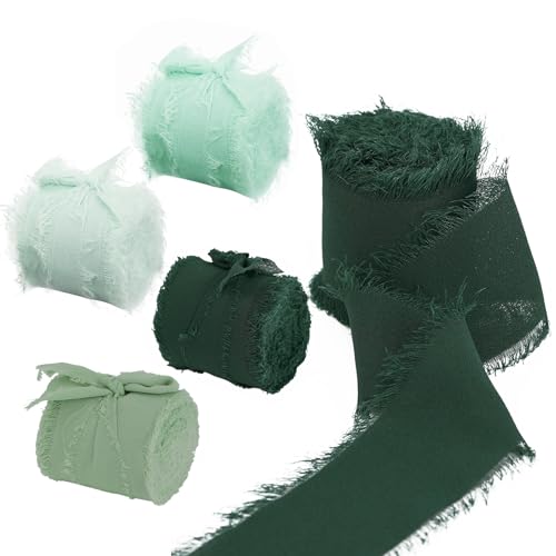 Schleifenband Grün, 4 Rollen Chiffonband Stoffband Geschenkband Breit Chifffon Band Seidenband Dekoband Hochzeit Bänder Fransenband Set, 38 mm x 5 m Schleifenband Grün, 4 Rollen Chiffonband Stoffband Geschenkband Breit Chifffon Band Seidenband Dekoband Hochzeit Bänder Fransenband Set, 38 mm x 5 m von YUDAWN