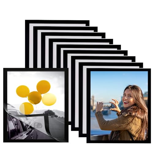 YUDAWN 10 Stück Magnetrahmen A5, Transparent Diamond Painting Rahmen Infotasche Blatthalter A5 Selbstklebend Magnetisch Bilderrahmen Plakatrahmen für Painting Wanddekoration, Schwarz von YUDAWN