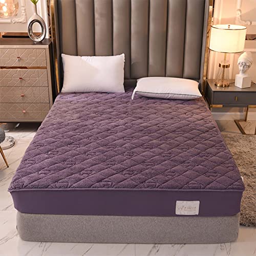 YUDEYU Gesteppt Tagesdecke Dicker Warmer Samtstoff Spannbettlaken Dreischichtiger Strukturprozess Matratzenschoner Topper Spannbetttücher Bettlaken (Farbe : Violett, Größe : 90x190cm/high 16-25cm) von YUDEYU