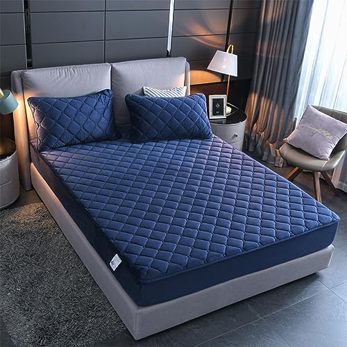 YUDEYU Gesteppte Spannbettlaken Weicher Kristall-Samtstoff Matratzenschoner Doppeltes Einzelbett bettspanntuch Topper-Overlays Spannbetttücher (Farbe : Blau, Größe : 100x200cm/High 10-30cm) von YUDEYU